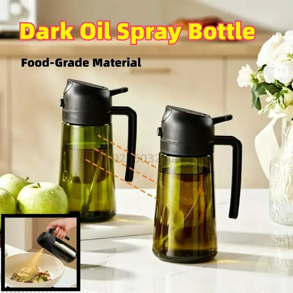 Distributeur et pulvérisateur d'huile 2 en 1 en plastique, 500 ml, bouteille étanche pour la cuisine, la friteuse à air, le barbecue et le camping