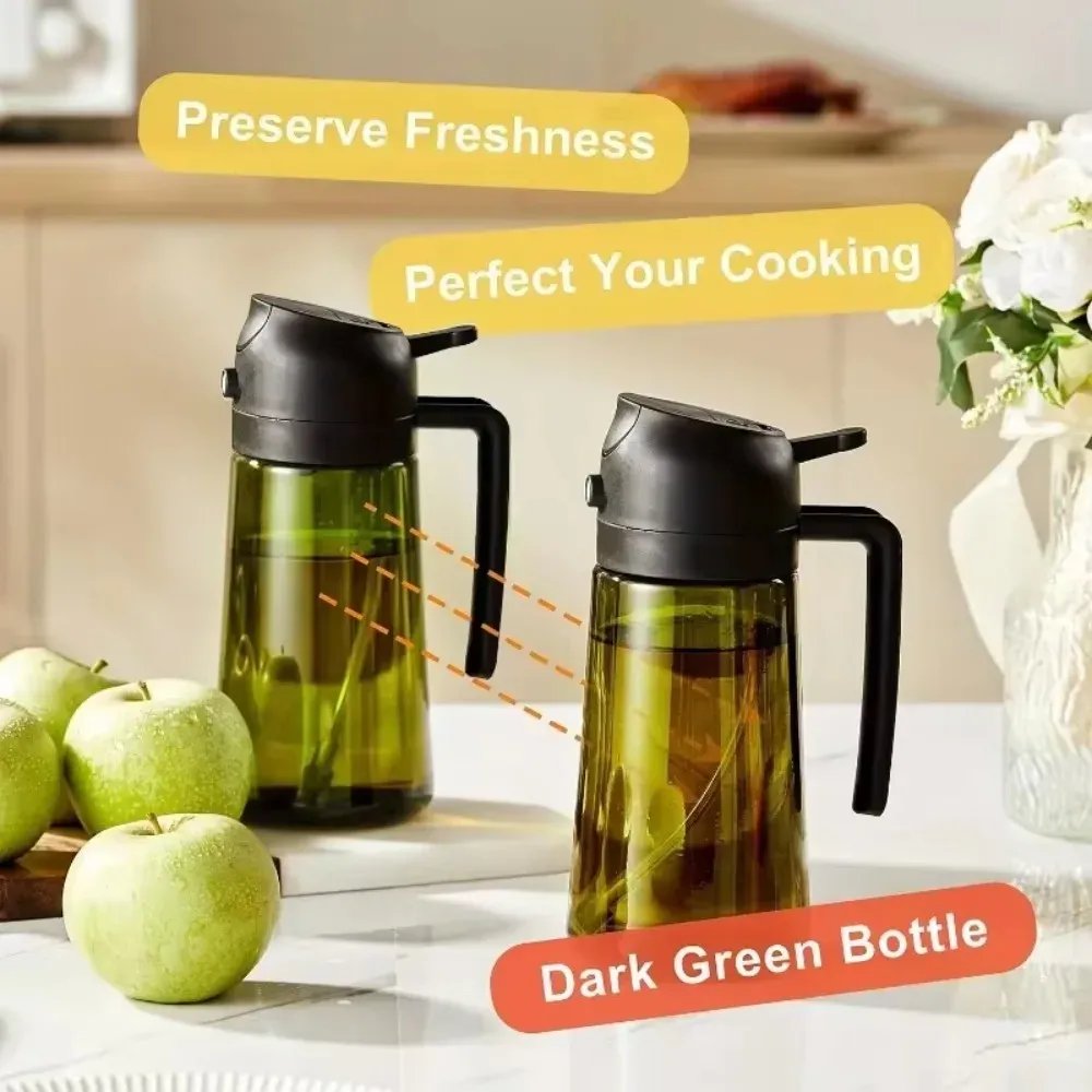 Distributeur et pulvérisateur d'huile 2 en 1 en plastique, 500 ml, bouteille étanche pour la cuisine, la friteuse à air, le barbecue et le camping 6