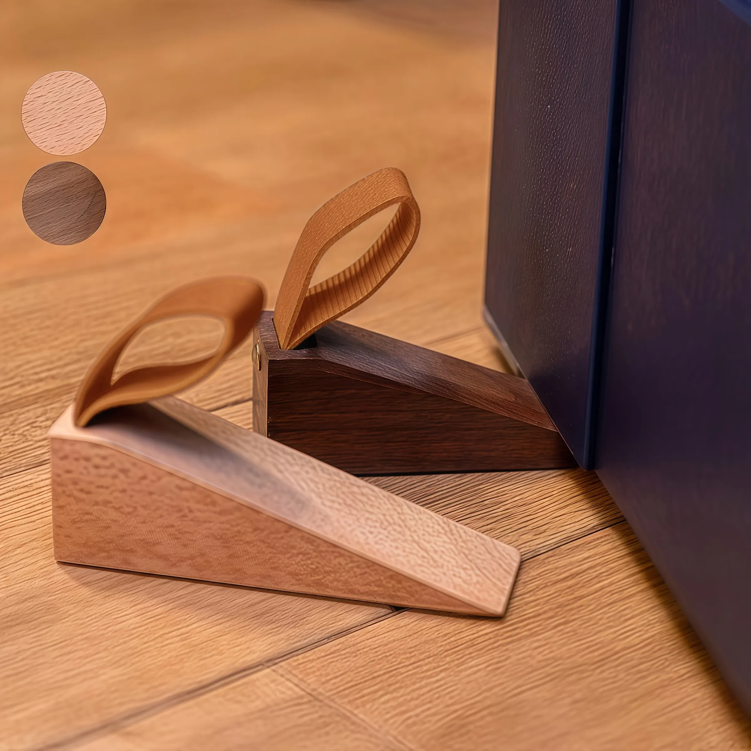 Butoir de porte décoratif en bois massif avec sangle en cuir, antidérapant - Image 1
