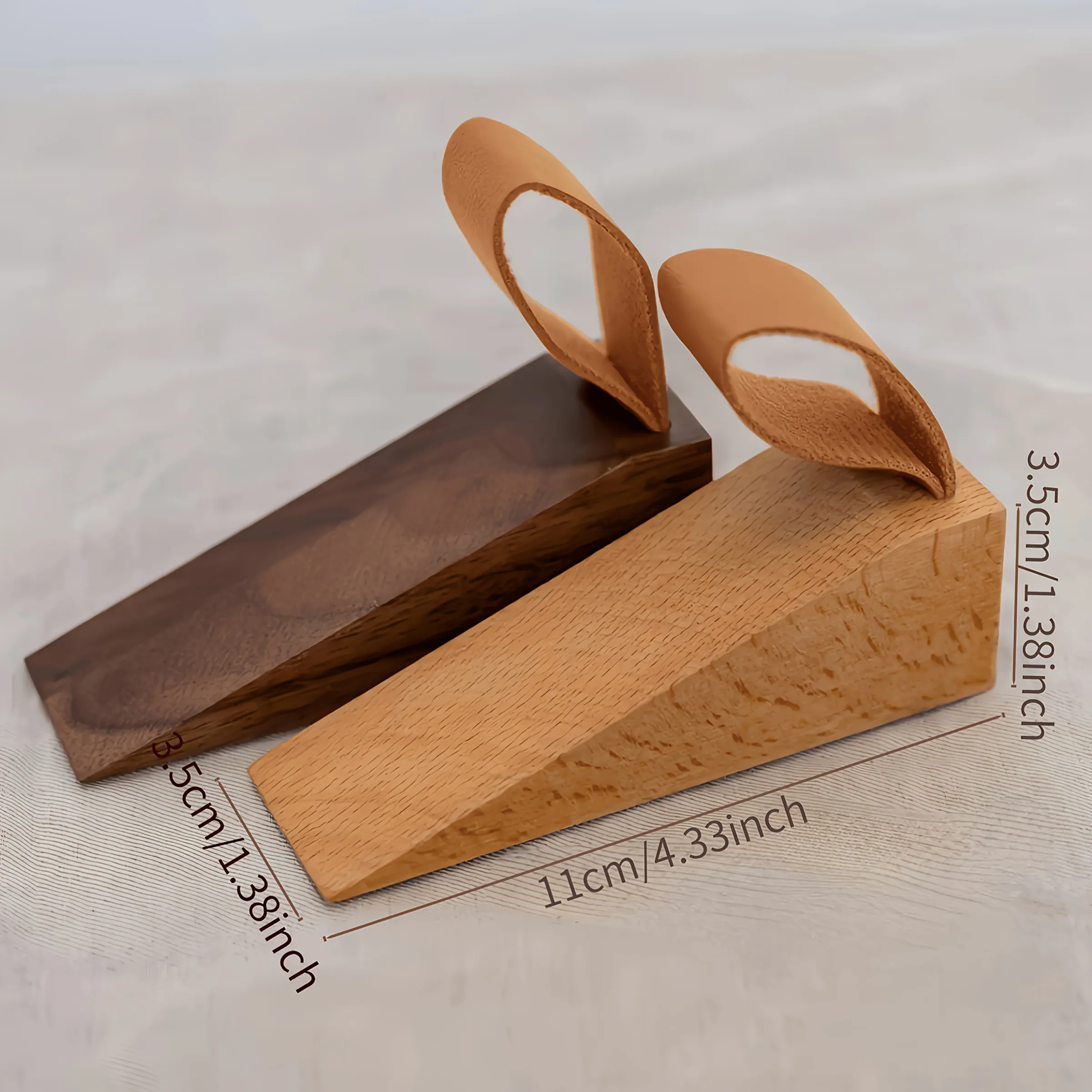 Butoir de porte décoratif en bois massif avec sangle en cuir, antidérapant 3