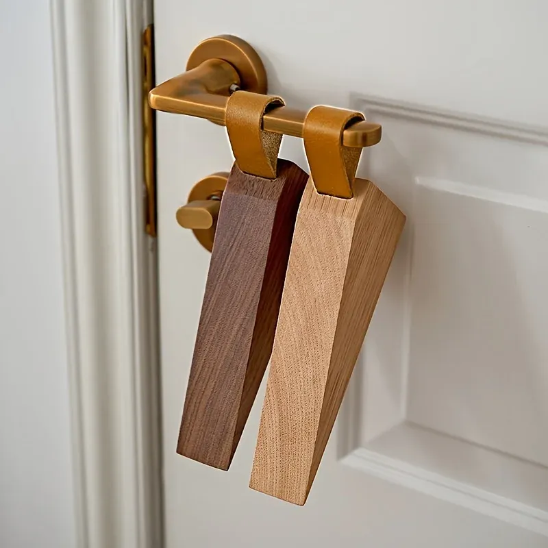 Butoir de porte décoratif en bois massif avec sangle en cuir, antidérapant 5