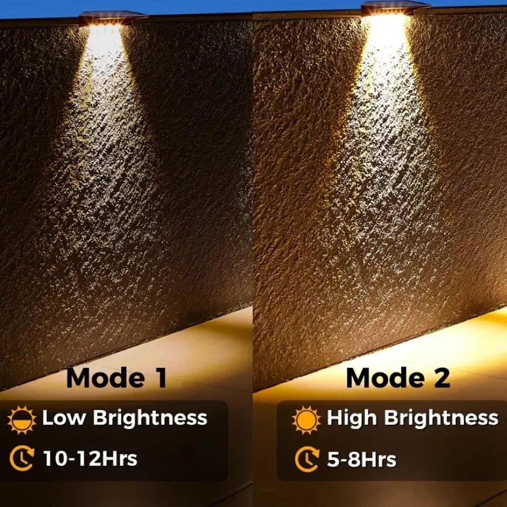 Lot de 2 appliques murales solaires à 4 LED, éclairage solaire imperméable pour extérieur, idéal pour clôture, poteau, cour et allée 4