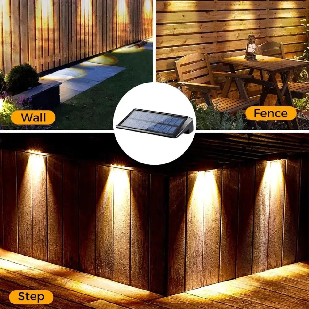 Lot de 2 appliques murales solaires à 4 LED, éclairage solaire imperméable pour extérieur, idéal pour clôture, poteau, cour et allée 6