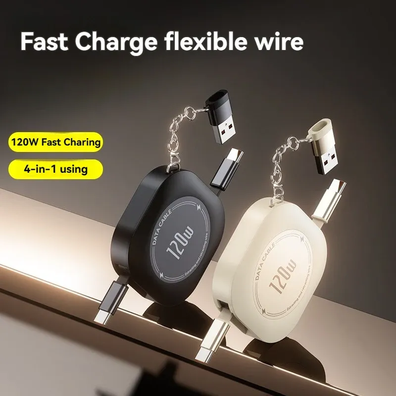 Câble rétractable USB-C à charge ultra rapide 120 W, 6 A, 1 m, chargeur USB 4 en 1, câble de charge USB-C vers USB-C pour appareils électroniques 1