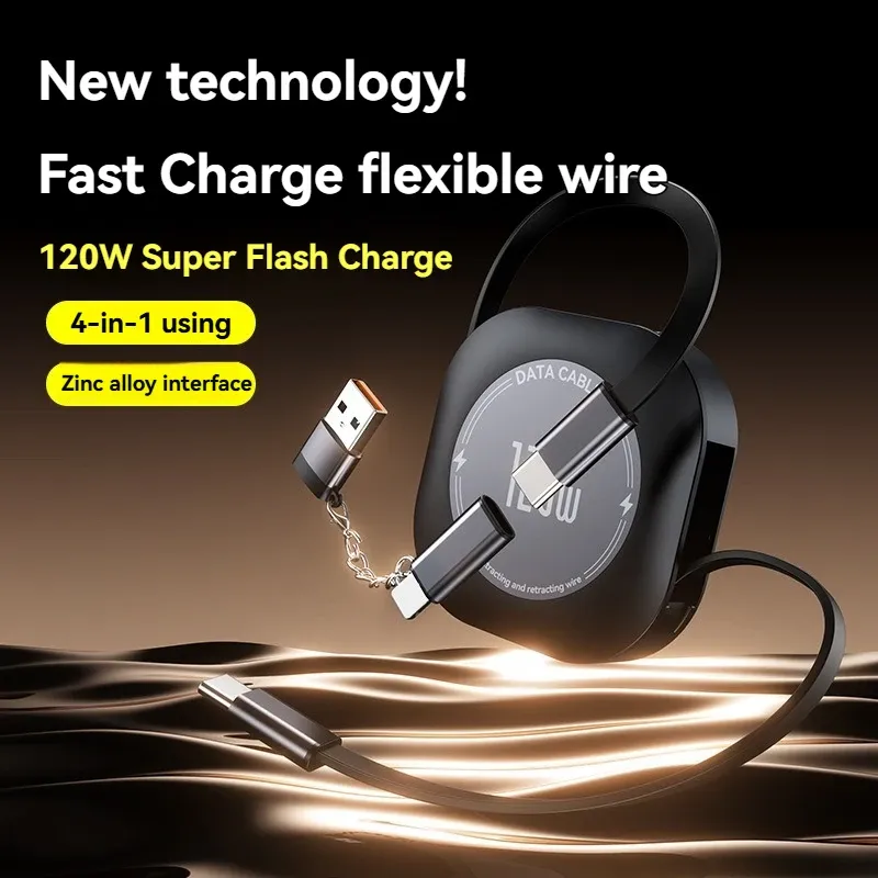 Câble rétractable USB-C à charge ultra rapide 120 W, 6 A, 1 m, chargeur USB 4 en 1, câble de charge USB-C vers USB-C pour appareils électroniques 2