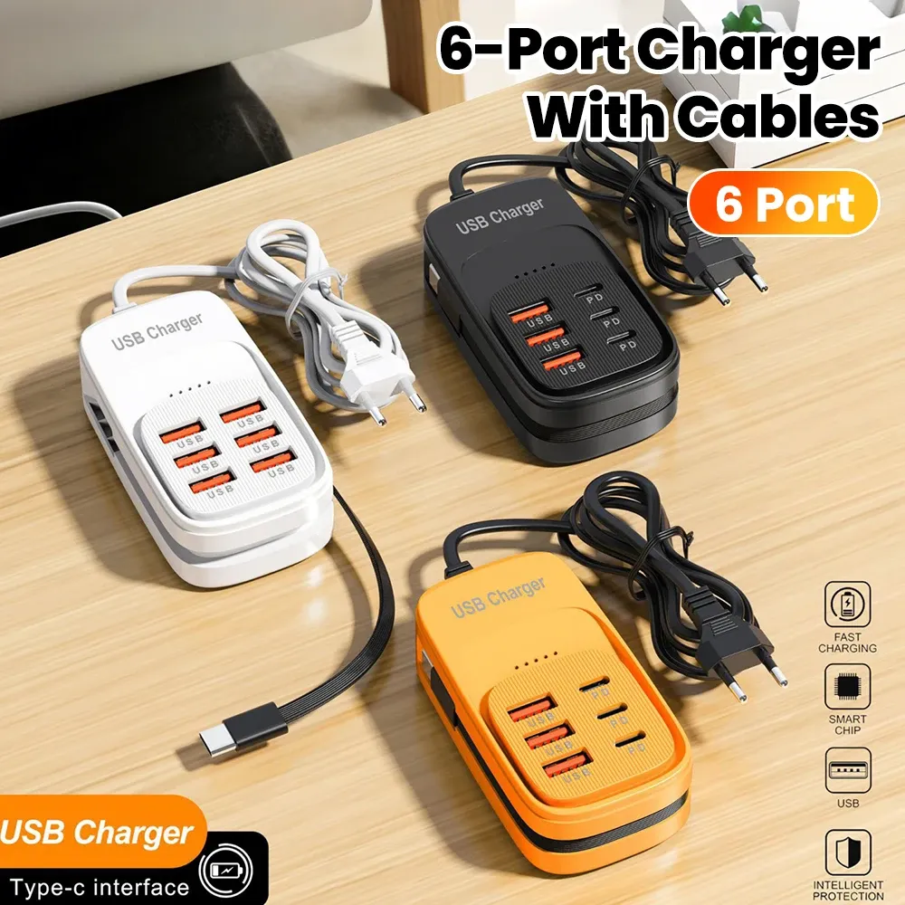Chargeur USB rapide 6 en 1 - Station de charge de bureau avec multiprise EU/UK/US, hub USB et prise 3PD 3USB