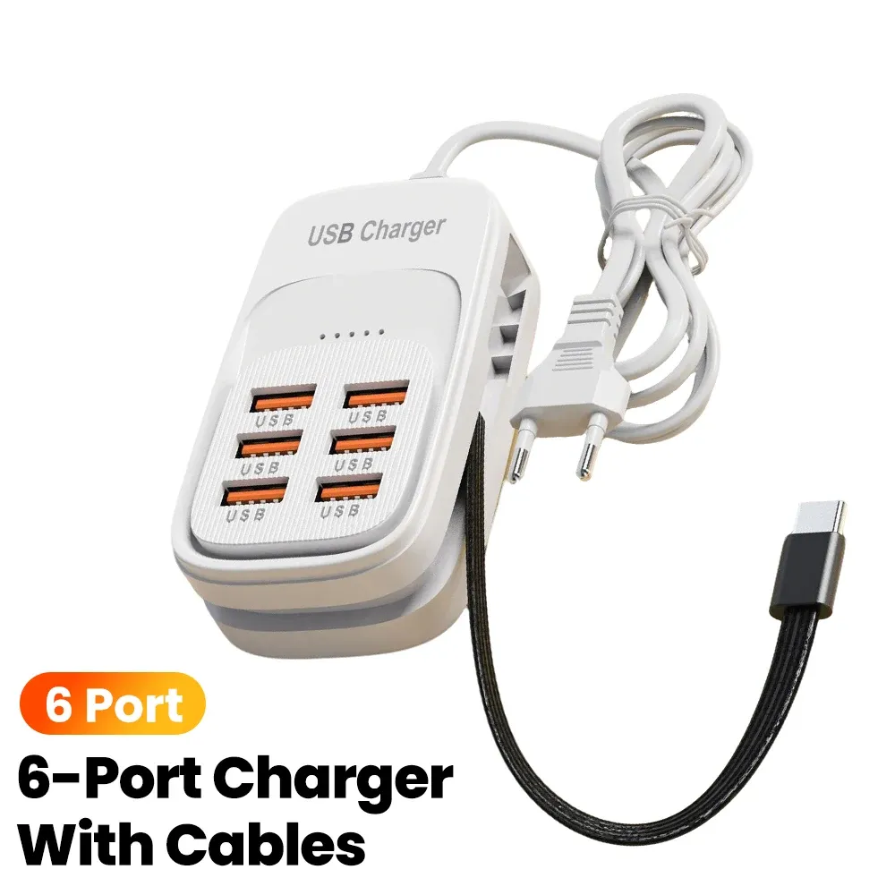 Chargeur USB rapide 6 en 1 - Station de charge de bureau avec multiprise EU/UK/US, hub USB et prise 3PD 3USB 2
