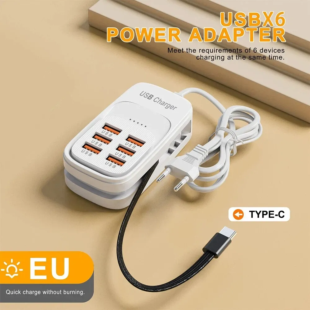 Chargeur USB rapide 6 en 1 - Station de charge de bureau avec multiprise EU/UK/US, hub USB et prise 3PD 3USB 7
