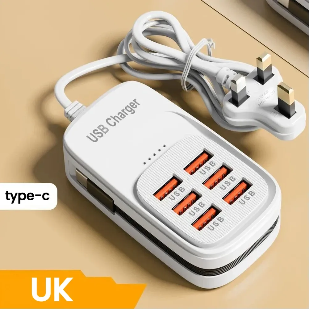 Chargeur USB rapide 6 en 1 - Station de charge de bureau avec multiprise EU/UK/US, hub USB et prise 3PD 3USB 9