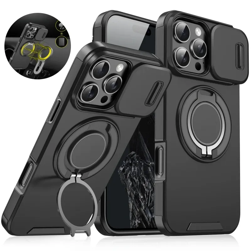 Coque magnétique compatible MagSafe pour iPhone 11 à 17 (Pro, Pro Max, Plus et Air), avec protection coulissante pour l'appareil photo, en polycarbonate 1