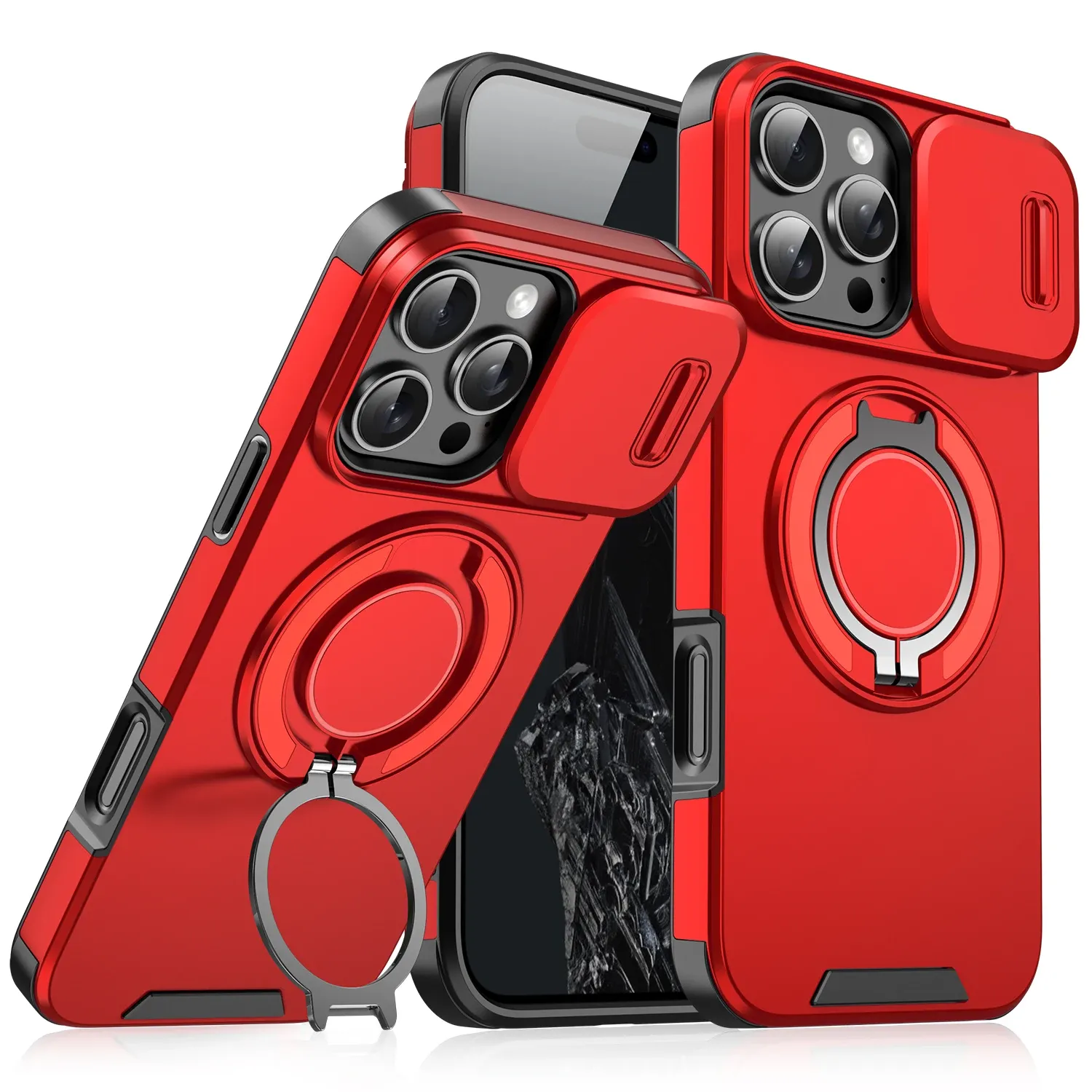 Coque magnétique compatible MagSafe pour iPhone 11 à 17 (Pro, Pro Max, Plus et Air), avec protection coulissante pour l'appareil photo, en polycarbonate 11