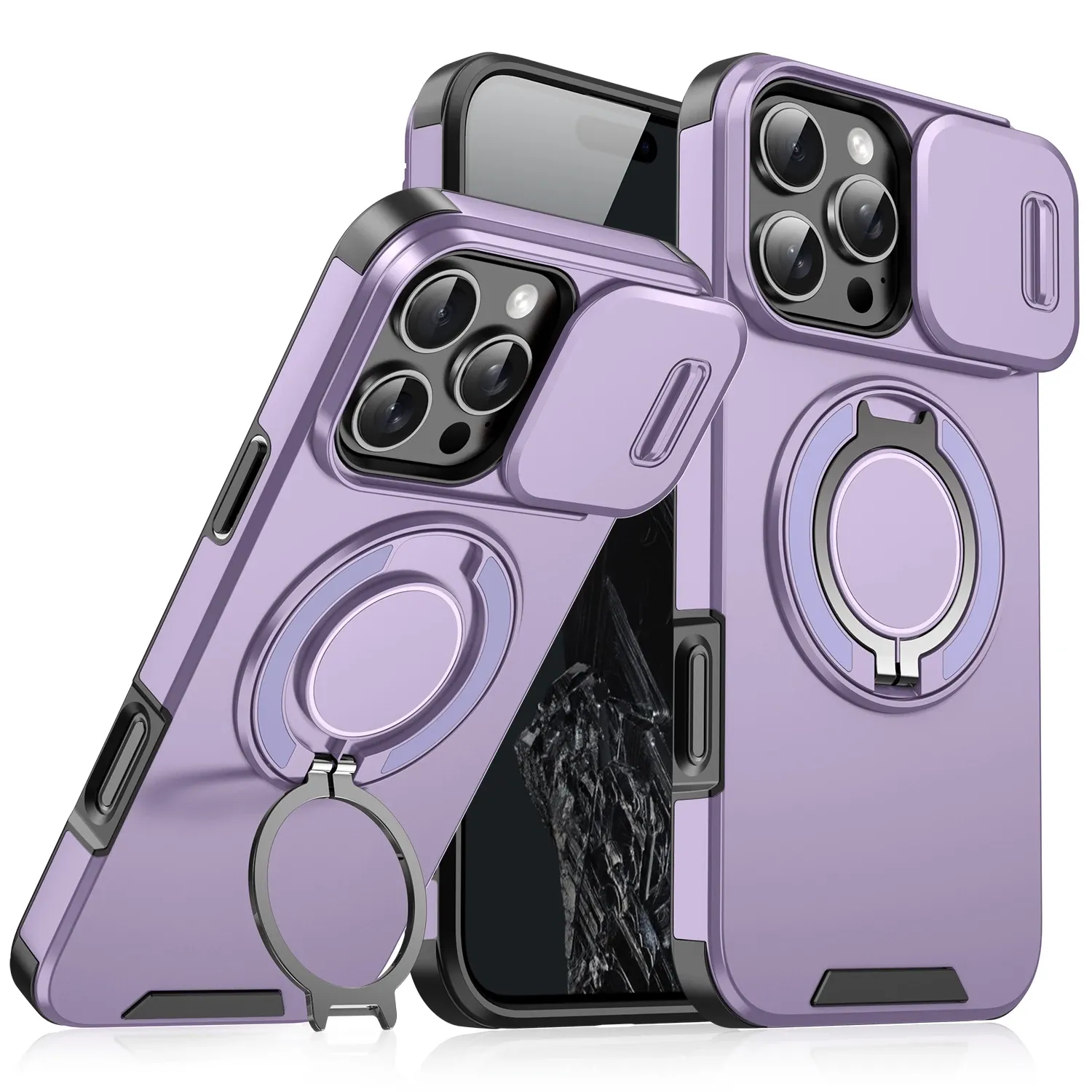 Coque magnétique compatible MagSafe pour iPhone 11 à 17 (Pro, Pro Max, Plus et Air), avec protection coulissante pour l'appareil photo, en polycarbonate 10