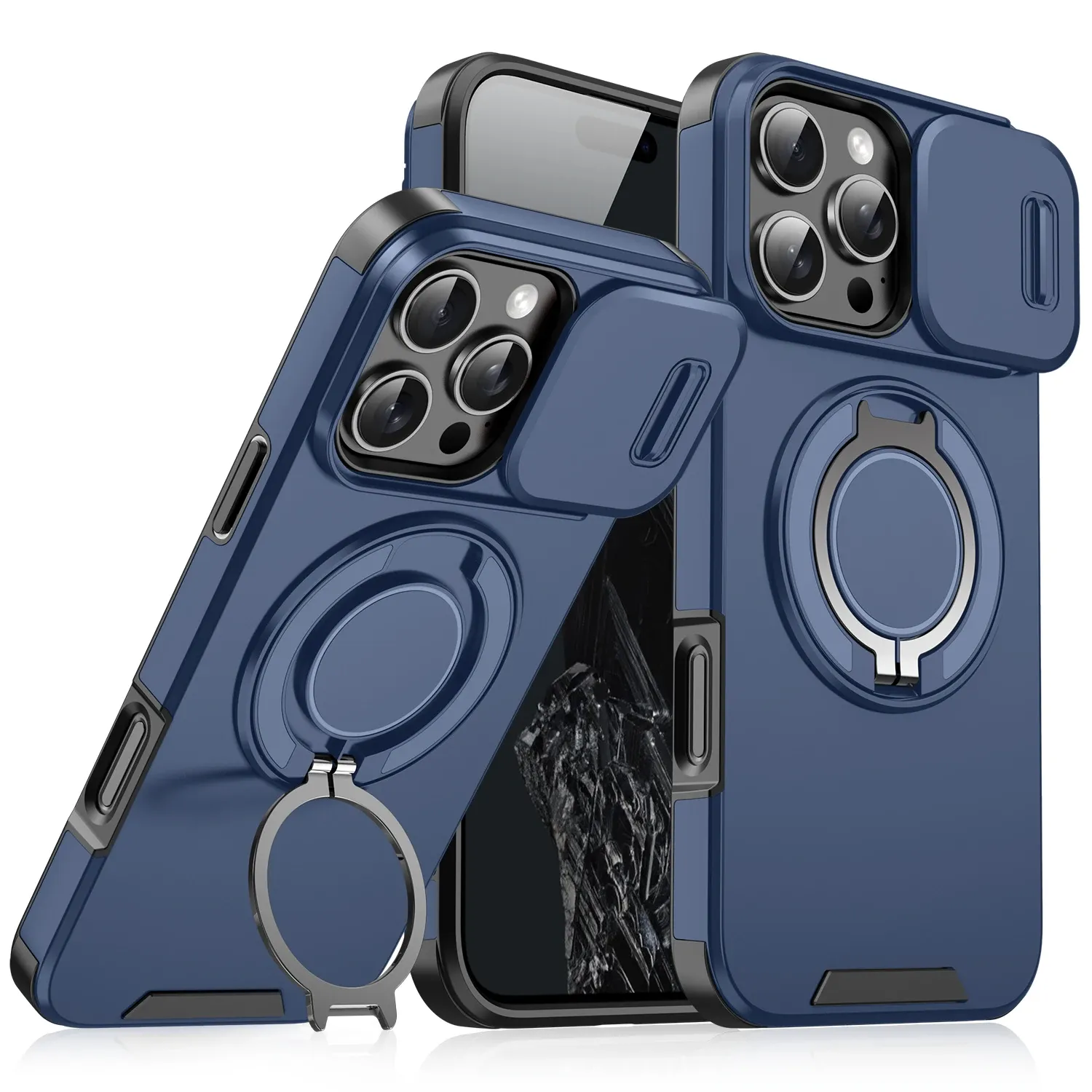 Coque magnétique compatible MagSafe pour iPhone 11 à 17 (Pro, Pro Max, Plus et Air), avec protection coulissante pour l'appareil photo, en polycarbonate 9