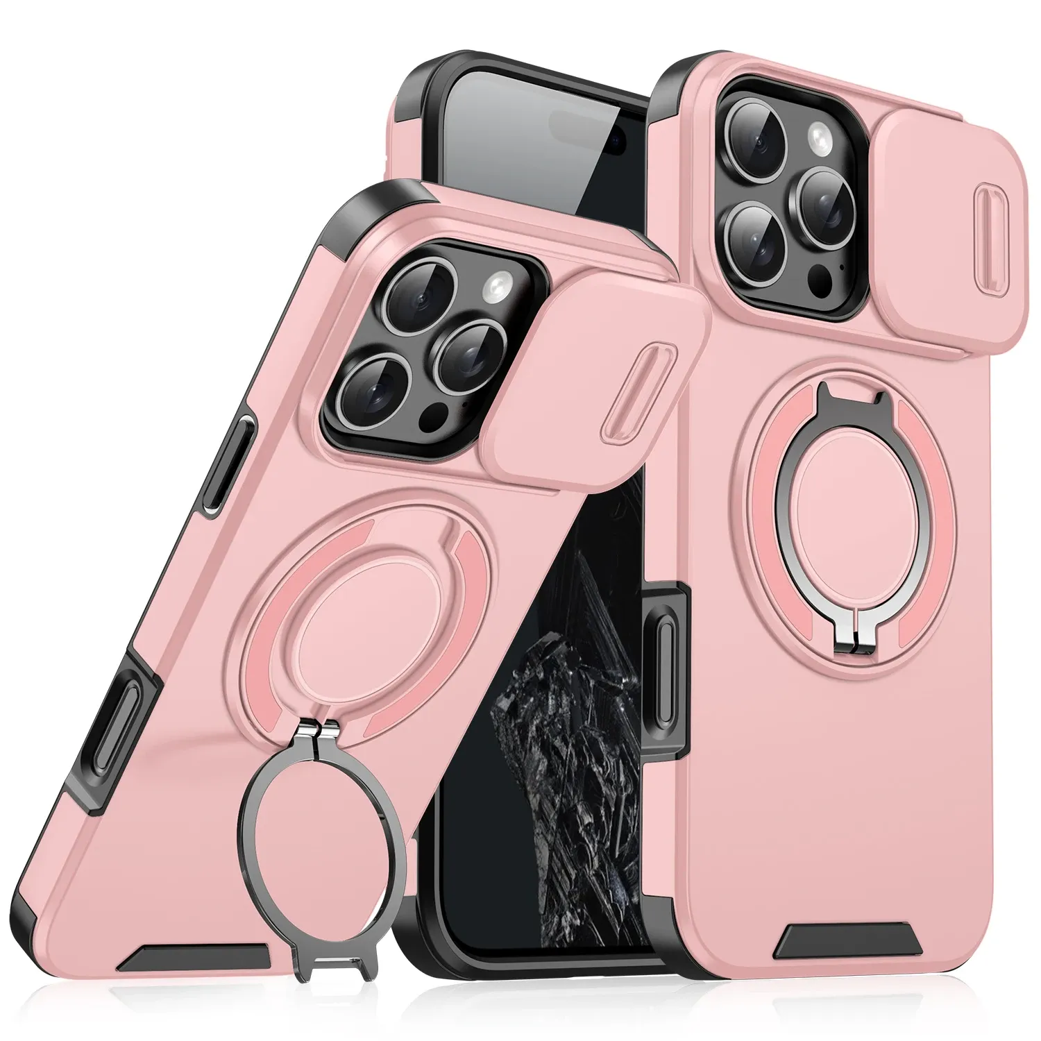 Coque magnétique compatible MagSafe pour iPhone 11 à 17 (Pro, Pro Max, Plus et Air), avec protection coulissante pour l'appareil photo, en polycarbonate 12