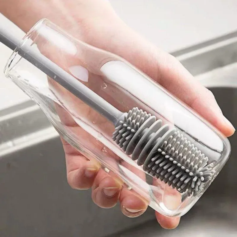 Brosse de nettoyage en silicone à long manche pour bouteilles de lait et verres 2