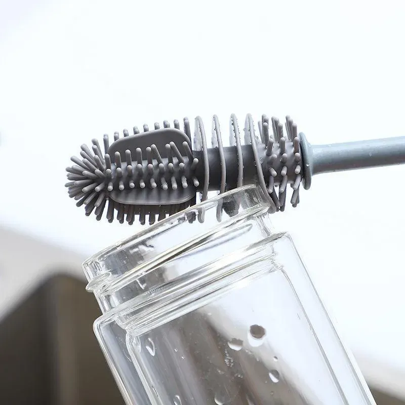 Brosse de nettoyage en silicone à long manche pour bouteilles de lait et verres 5