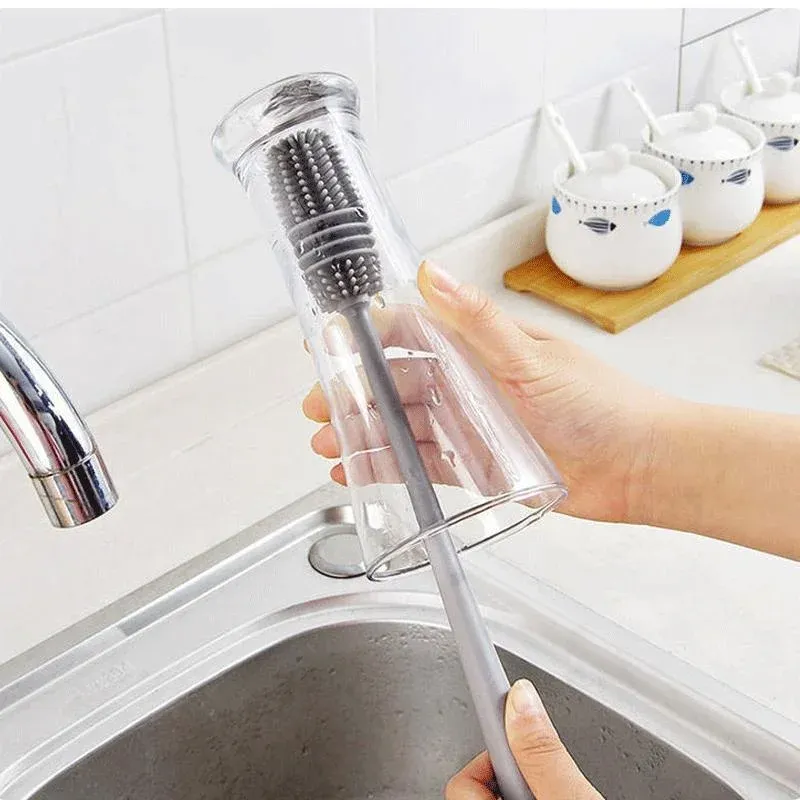 Brosse de nettoyage en silicone à long manche pour bouteilles de lait et verres 6