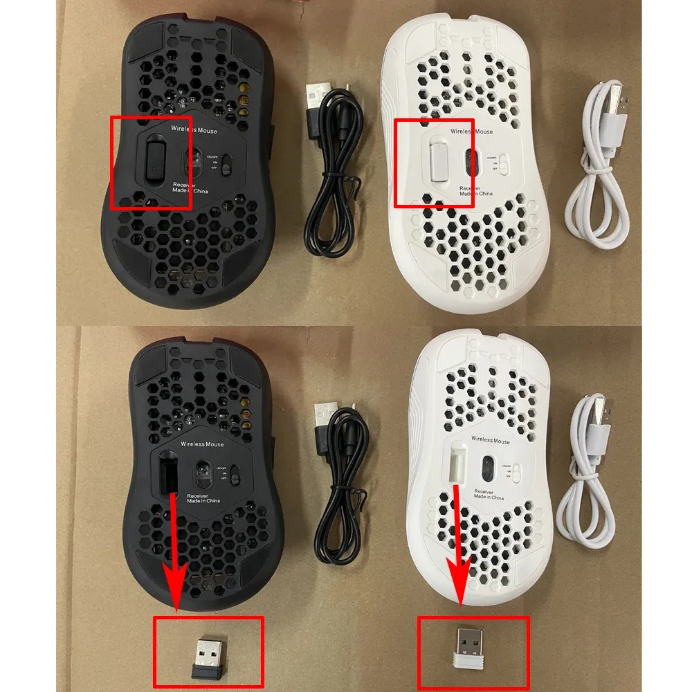 Souris de jeu sans fil 2.4 GHz à rétroéclairage RVB, 6 boutons, 3 vitesses DPI, rechargeable via USB-C, design ergonomique en nid d'abeille 2
