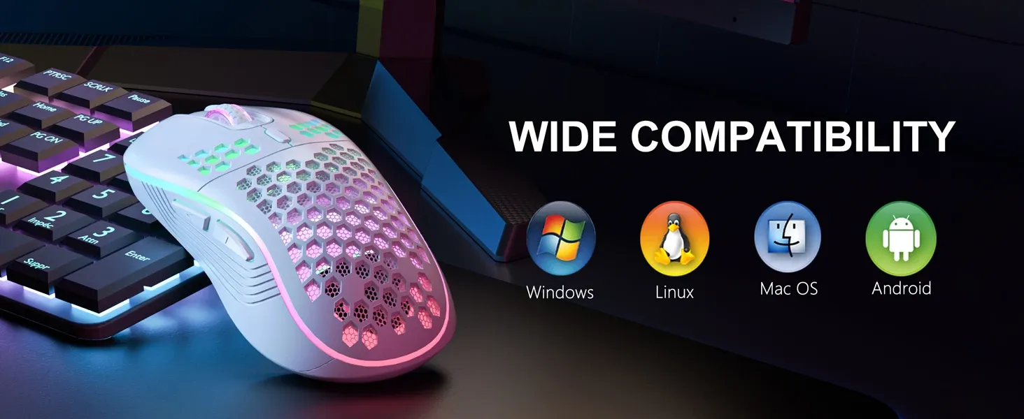 Souris de jeu sans fil RVB, vue détaillée