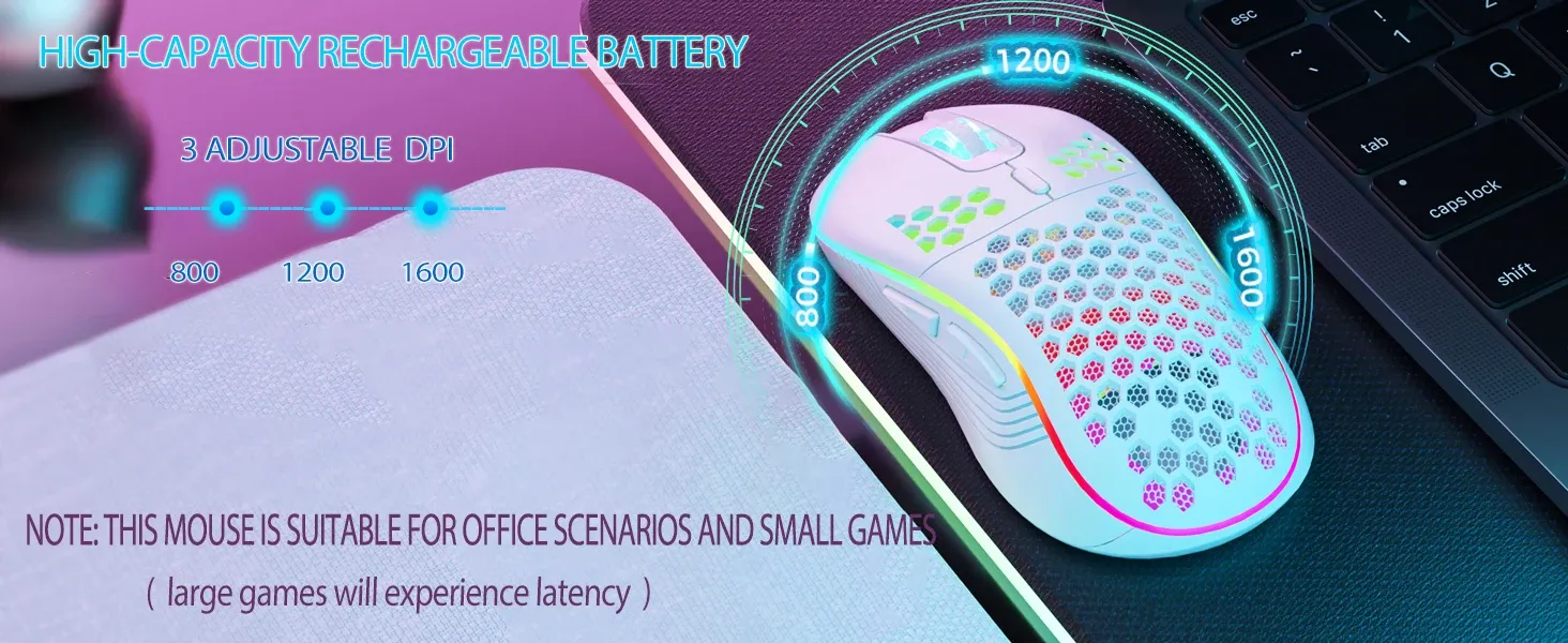 Souris de jeu sans fil RVB, design ergonomique