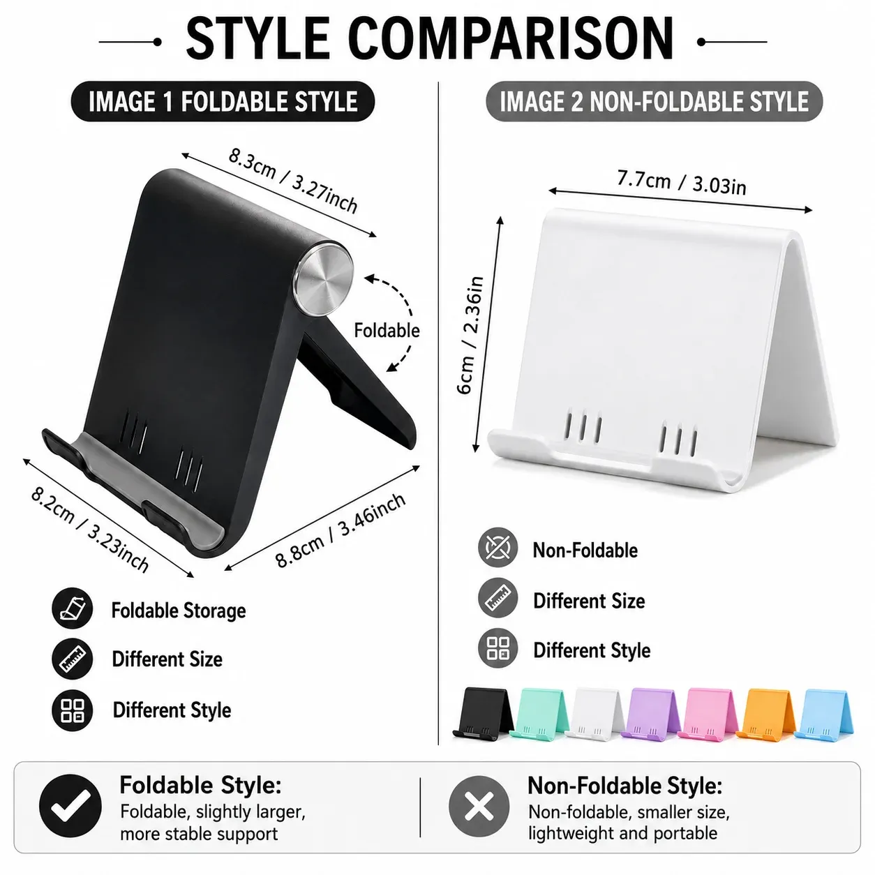 Support de téléphone pliable, support de bureau réglable en 8 couleurs, support antidérapant portable pour téléphone, tablette, bureau et voyage 2