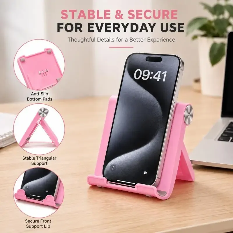 Support de téléphone pliable, support de bureau réglable en 8 couleurs, support antidérapant portable pour téléphone, tablette, bureau et voyage 4
