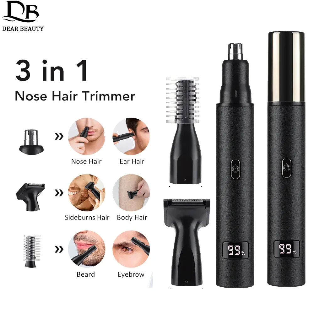 Tondeuse électrique pour poils de nez, rechargeable 3 en 1, kit de toilettage pour nez, oreilles et sourcils, rasoir indolore pour hommes et femmes