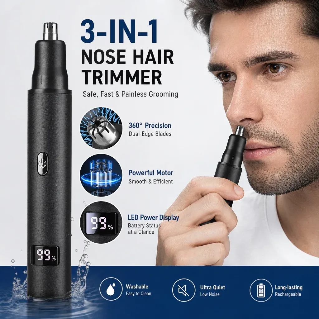 Tondeuse électrique pour poils de nez, rechargeable 3 en 1, kit de toilettage pour nez, oreilles et sourcils, rasoir indolore pour hommes et femmes 2