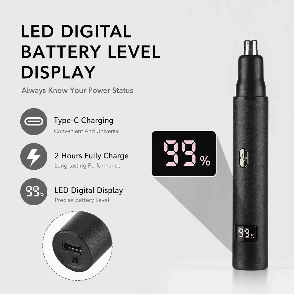 Tondeuse électrique pour poils de nez, rechargeable 3 en 1, kit de toilettage pour nez, oreilles et sourcils, rasoir indolore pour hommes et femmes 4