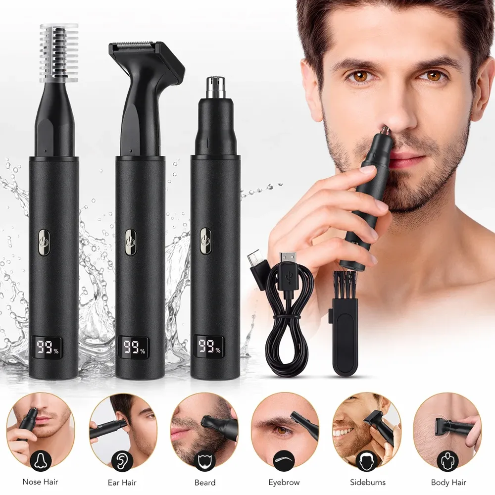 Tondeuse électrique pour poils de nez, rechargeable 3 en 1, kit de toilettage pour nez, oreilles et sourcils, rasoir indolore pour hommes et femmes 6