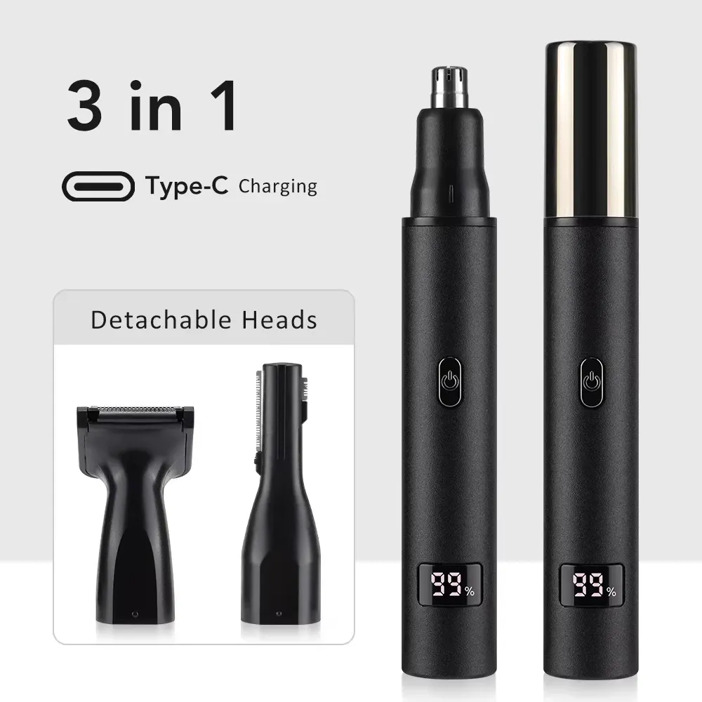 Tondeuse électrique pour poils de nez, rechargeable 3 en 1, kit de toilettage pour nez, oreilles et sourcils, rasoir indolore pour hommes et femmes 9