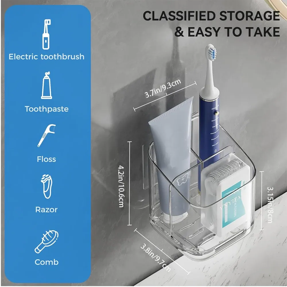 Support de rangement pour brosses à dents, grande capacité, boîte de rangement murale pour salle de bain, organisateur en plastique pour brosses à dents, dentifrice, rasoirs 5