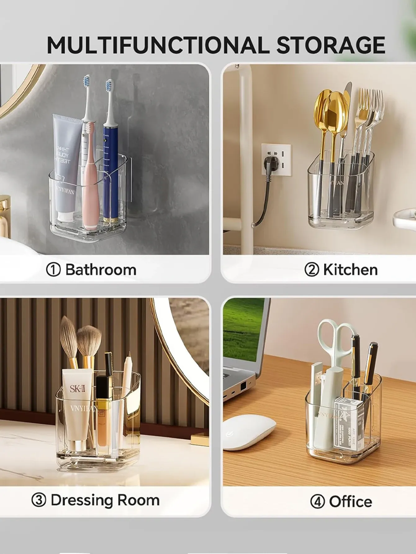 Organisateur transparent pour brosses à dents et dentifrice