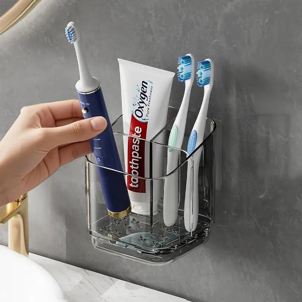 Support de rangement pour brosses à dents, grande capacité, boîte de rangement murale pour salle de bain, organisateur en plastique pour brosses à dents, dentifrice, rasoirs 7