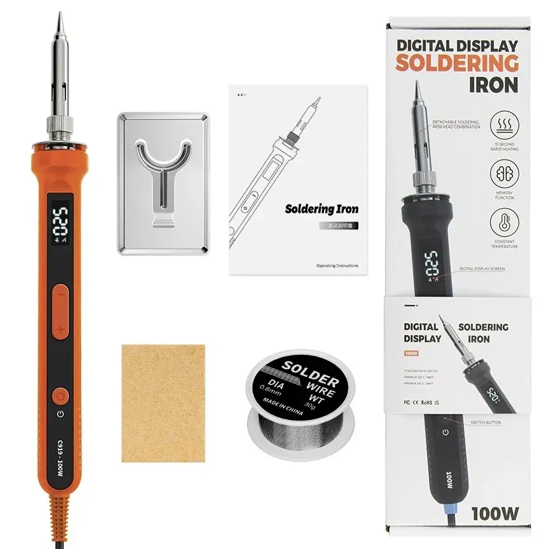 Fer à souder électrique numérique 100 W, 220 V, à température réglable, avec chauffage céramique, pointes de rechange et kit de retouche 2