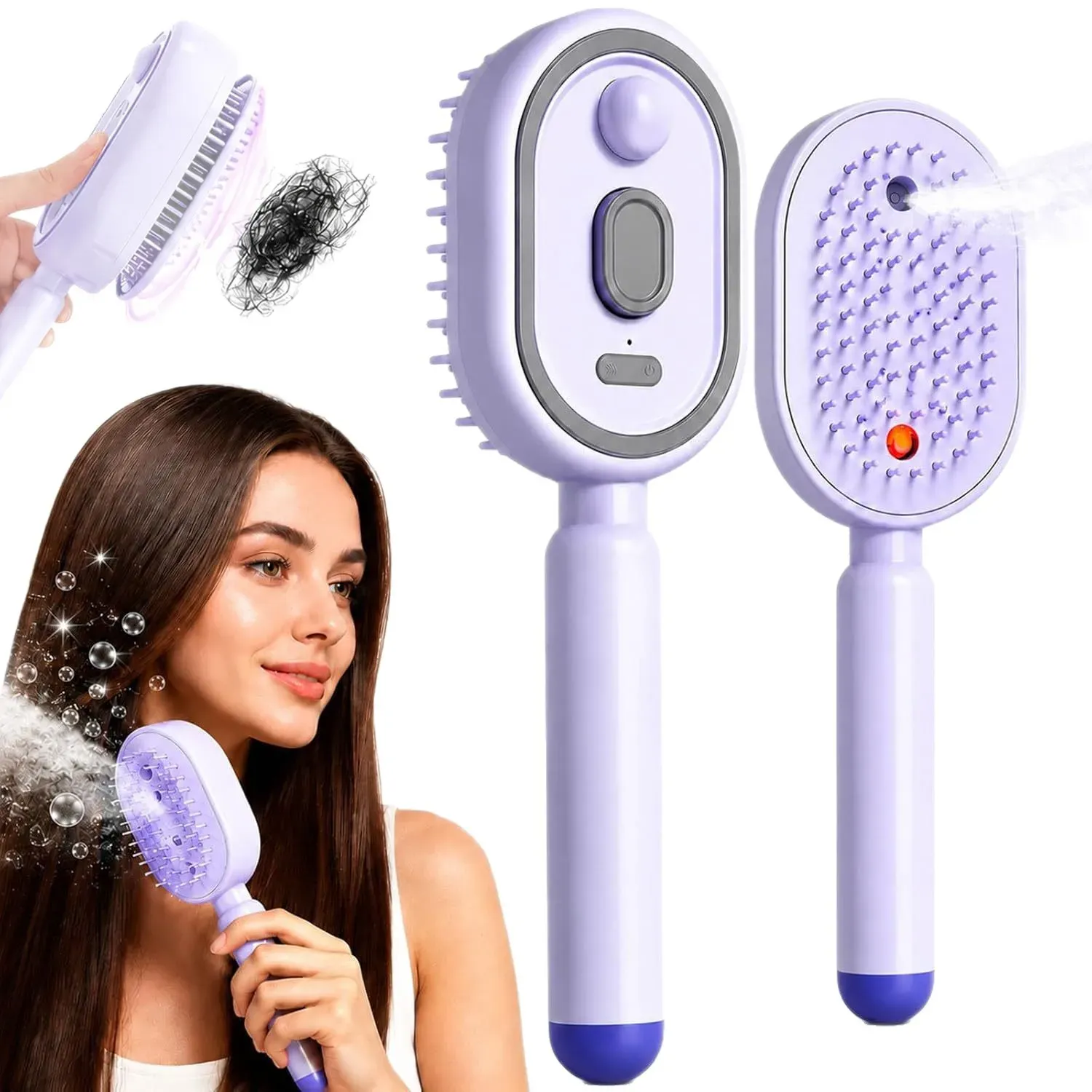 Brosse électrique à vapeur avec pulvérisation d'eau, rechargeable par USB-C, pour démêler, lisser, coiffer et dompter les frisottis - Image 1