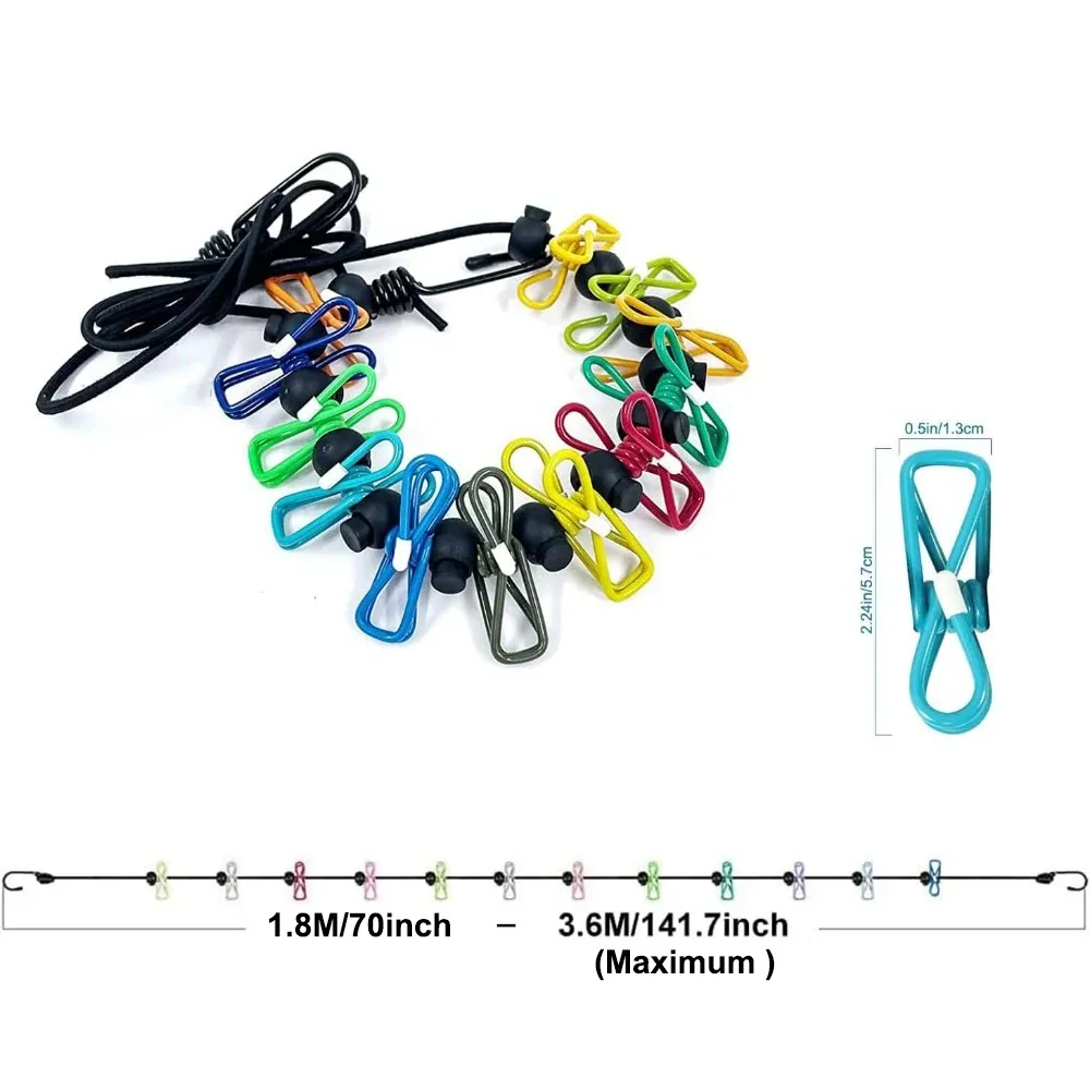 Corde à linge rétractable et portable pour voyage, avec 12 pinces et sac de rangement, pour usage intérieur et extérieur 2