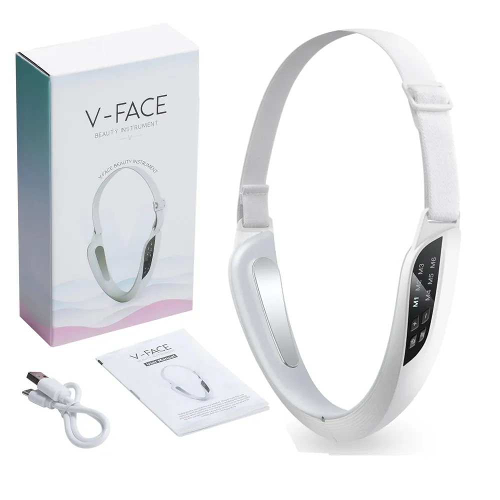 Ceinture de massage électrique EMS pour le visage, anti-double menton, LED, 6 modes, appareil de beauté raffermissant avec télécommande 7