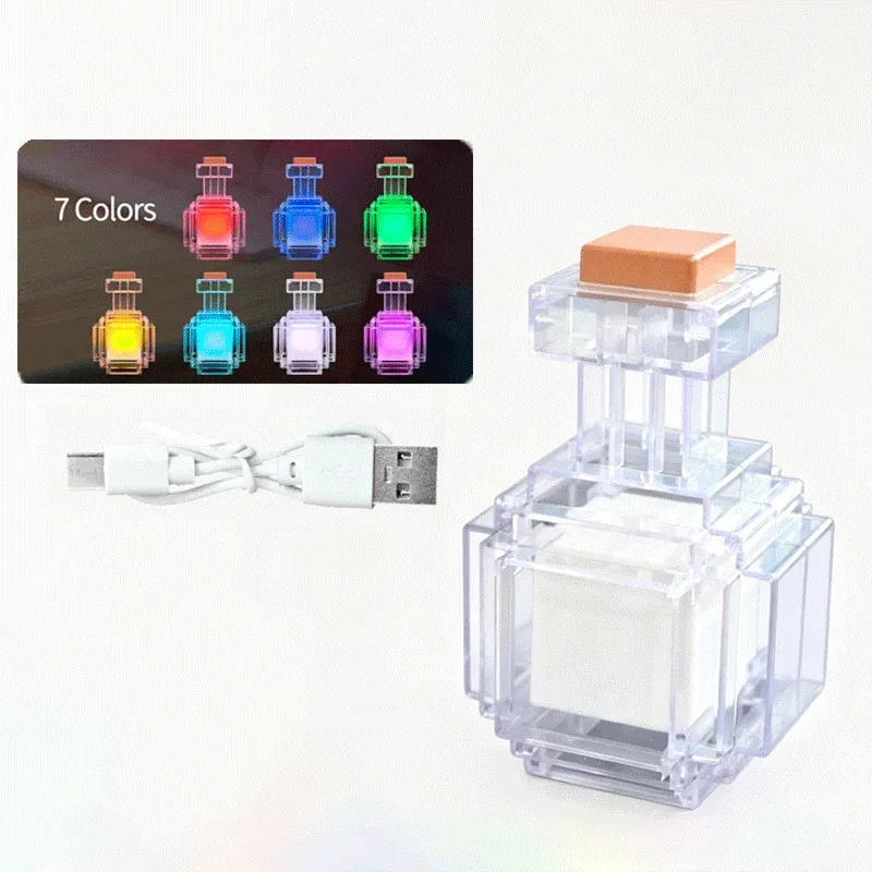 Veilleuse rechargeable mini 7 couleurs au design flacon de médicament et style pixel, lampe décorative pour chambre 7