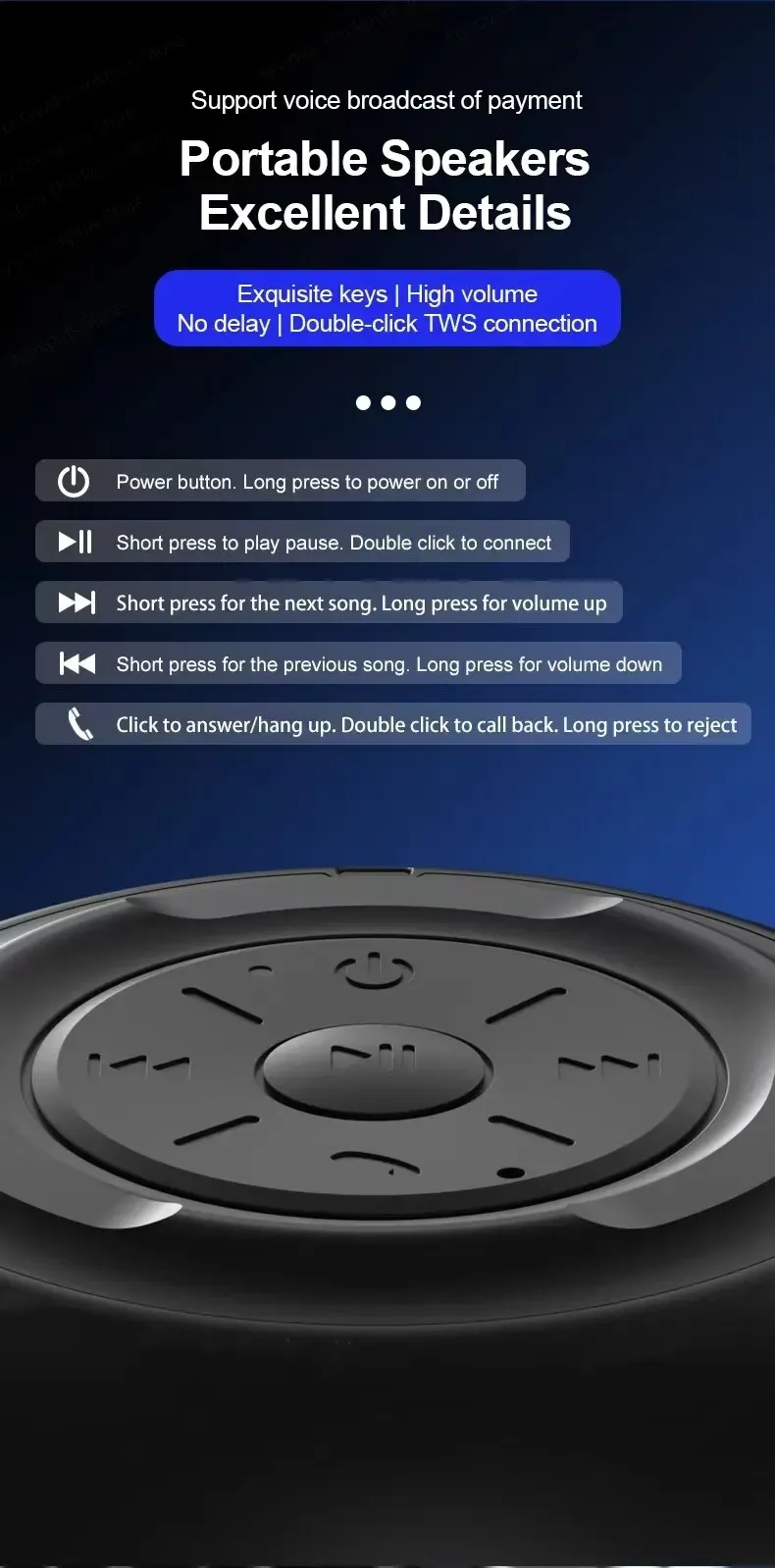 Détails de l'enceinte portable