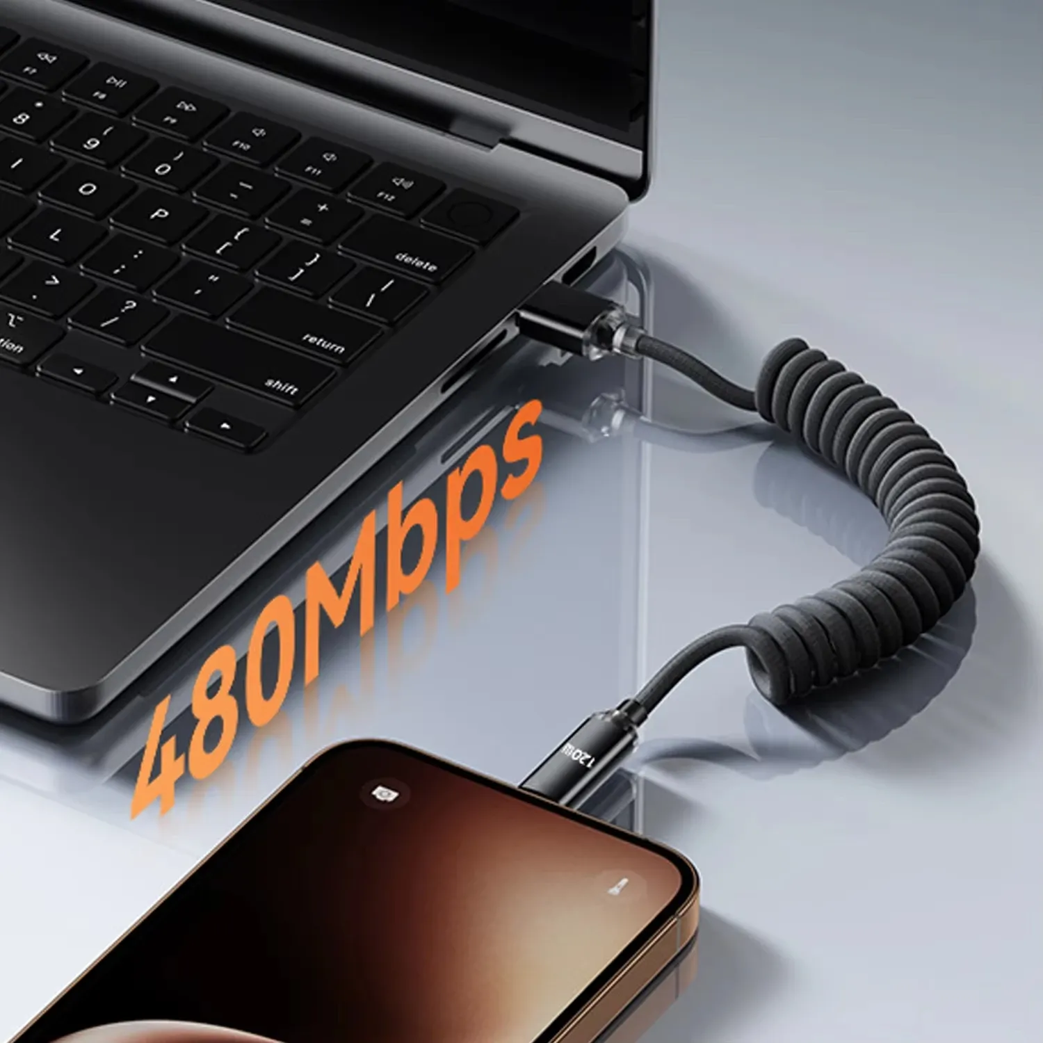 Câble USB-C vers USB-C rétractable à charge rapide 120 W, câble de données et de chargeur de voiture à ressort pour iPhone 17/16/15, Samsung, Xiaomi et téléphones Type-C 4
