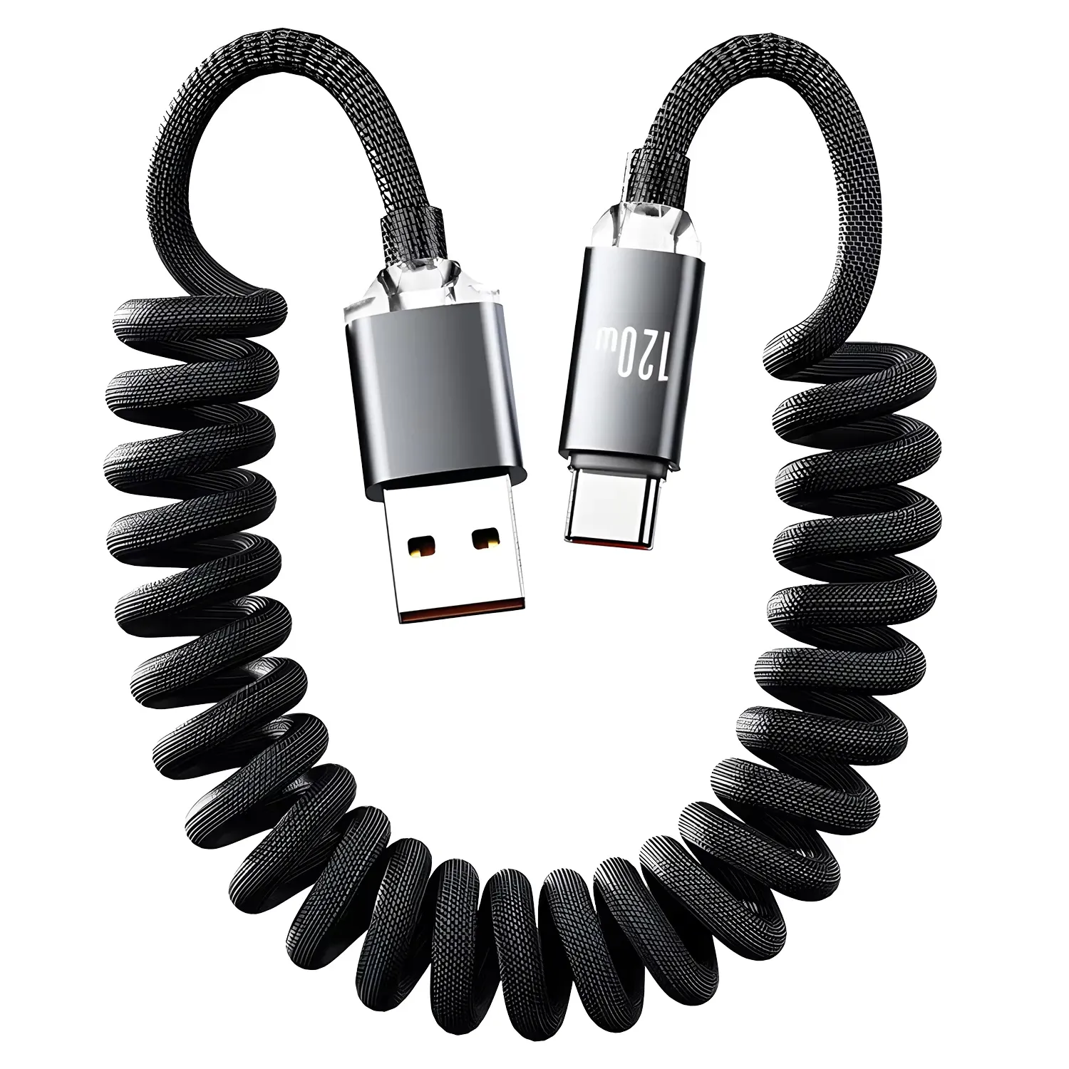 Câble USB-C vers USB-C rétractable à charge rapide 120 W, câble de données et de chargeur de voiture à ressort pour iPhone 17/16/15, Samsung, Xiaomi et téléphones Type-C 7