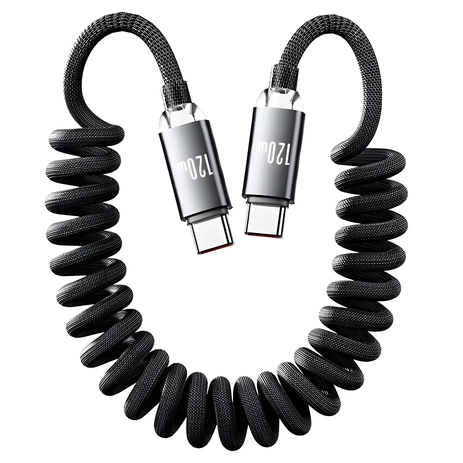 Câble USB-C vers USB-C rétractable à charge rapide 120 W, câble de données et de chargeur de voiture à ressort pour iPhone 17/16/15, Samsung, Xiaomi et téléphones Type-C 8