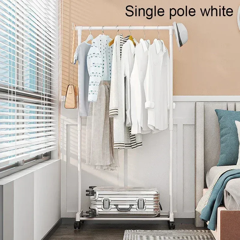 Portant double tringle avec crochets, organisateur de vêtements suspendu pour chambre à coucher, portant mobile à roulettes 9