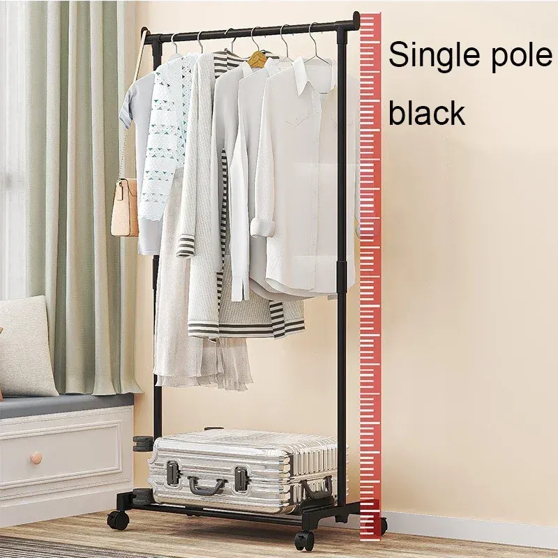 Portant double tringle avec crochets, organisateur de vêtements suspendu pour chambre à coucher, portant mobile à roulettes 10