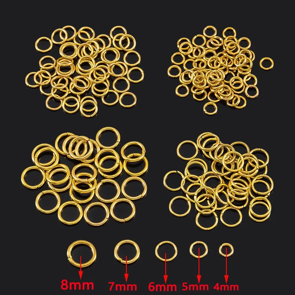100 anneaux de saut en acier inoxydable plaqués or, 3 à 15 mm, pour la fabrication de bijoux 6