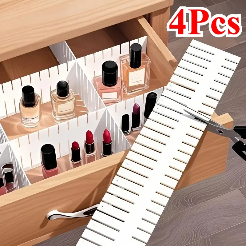 Séparateurs de tiroirs réglables, lot de 4, organisateurs polyvalents pour sous-vêtements, chaussettes, cosmétiques et petits articles