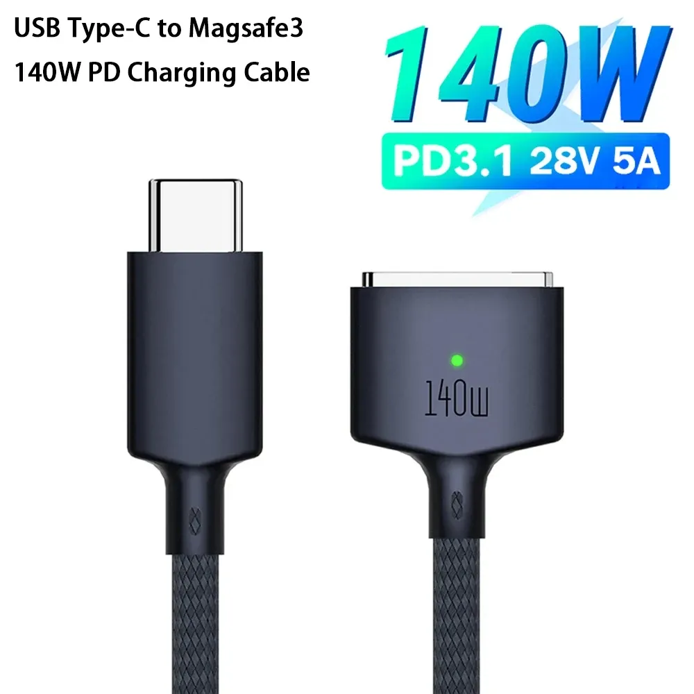 Câble de charge USB-C vers MagSafe 3 140 W, magnétique, 2 m, compatible MacBook Air/Pro A2442, A2485, A2681
