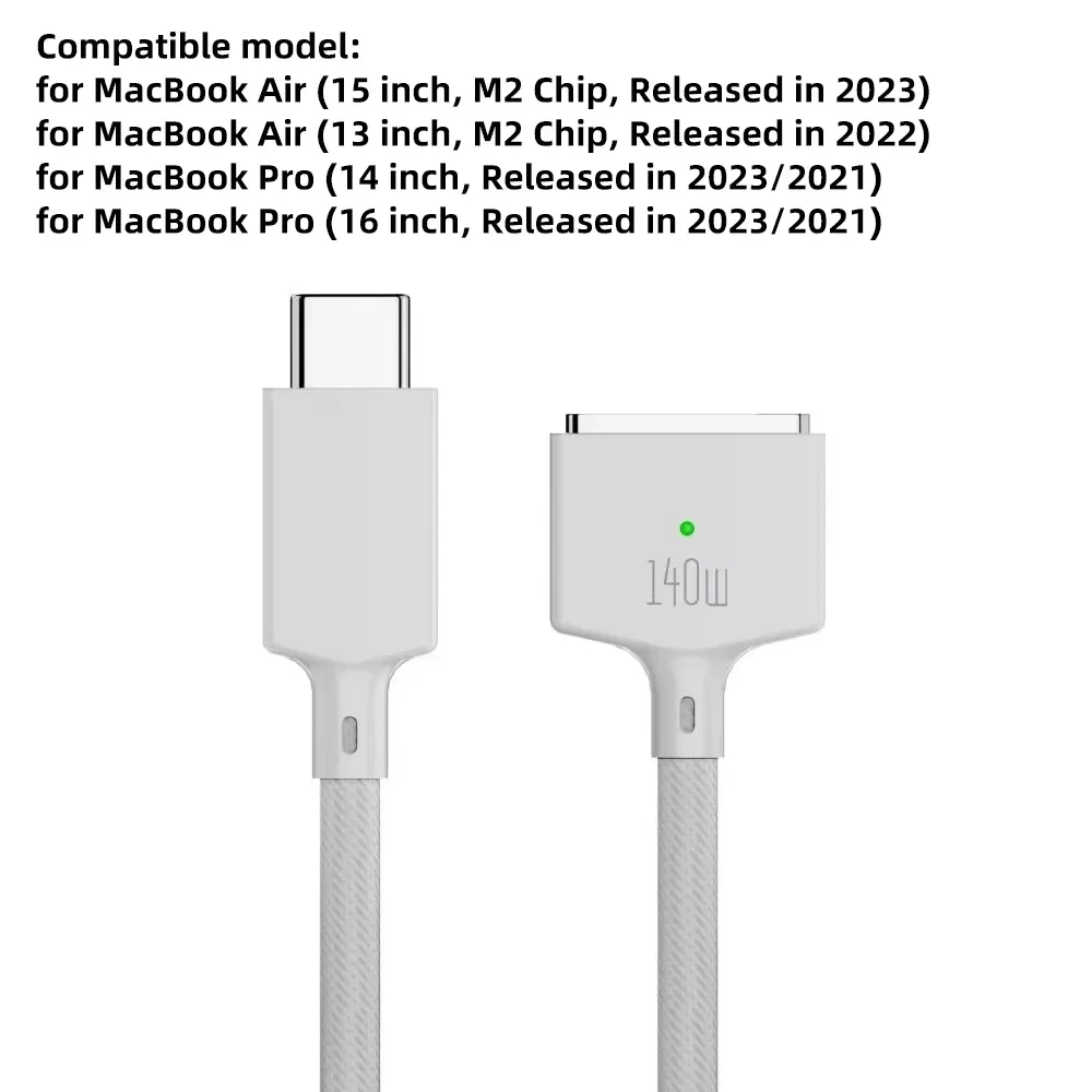 Câble de charge USB-C vers MagSafe 3 140 W, magnétique, 2 m, compatible MacBook Air/Pro A2442, A2485, A2681 7