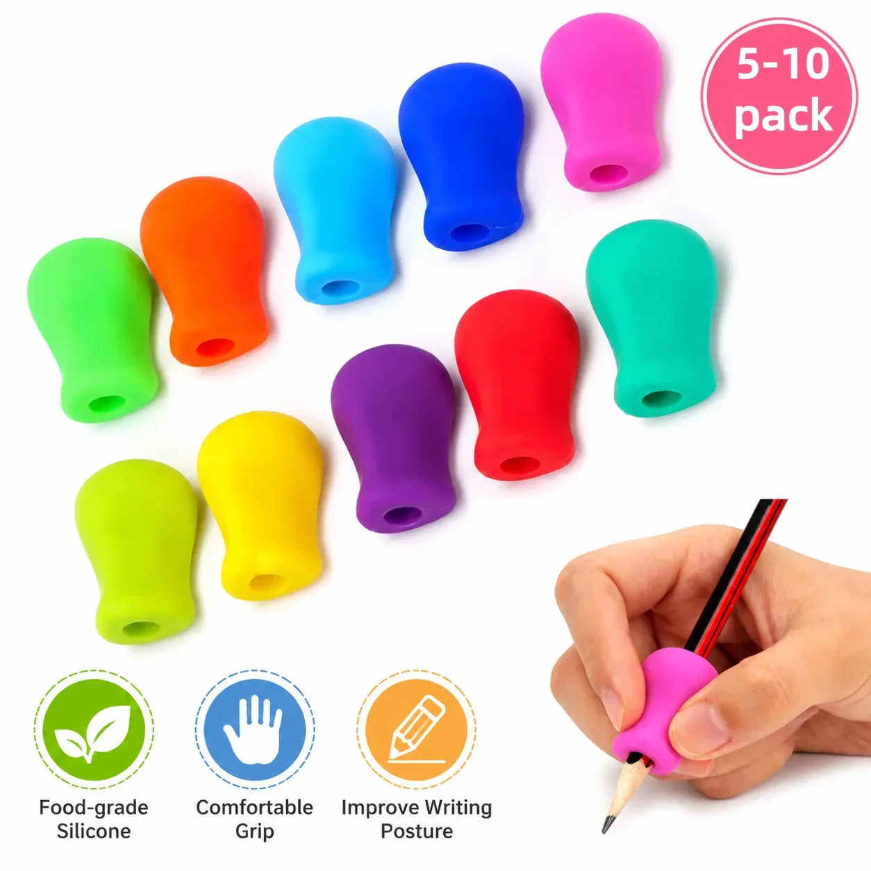 Correcteur d'écriture, outil de correction de posture des doigts, stylo d'entraînement pour enfants, assistant d'écriture, poignée combinée, papeterie pour étudiants, lot de 5 à 10 pièces - Image 1